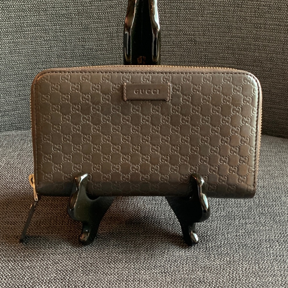 🤎💛Gucci Dark Brown GUCCI Guccissimia Zip-Around Wallet💛🤎